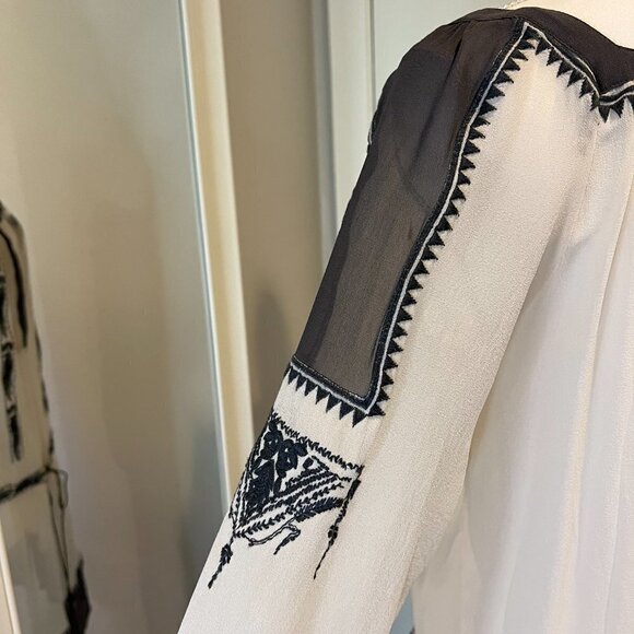 Club Monaco cream & gray 100% silk embroidered sheer casual dress, Size 4 - Picture 14 of 16